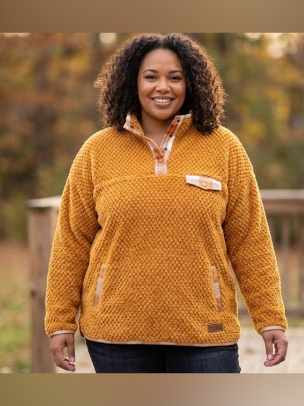 Simply Southern Mustard Sherpa Fleece Button Pullover Women XXL(C49)